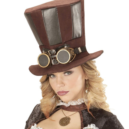 Hoed Steampunk Hoog Met Bril van Widmann koop je bij Partywinkel