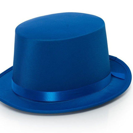 Hoge Hoed Satijn Blauw van Partychimp koop je bij Partywinkel