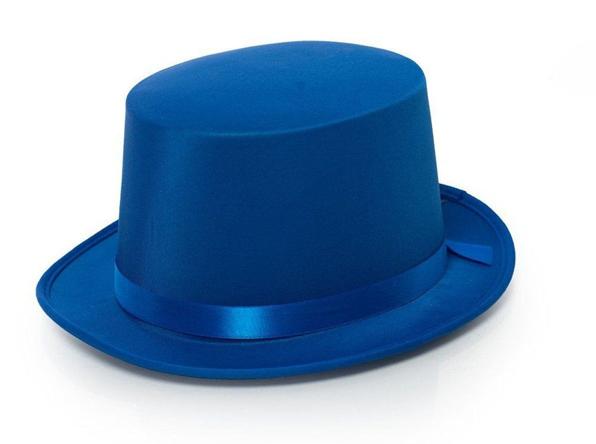 Hoge Hoed Satijn Blauw van Partychimp koop je bij Partywinkel