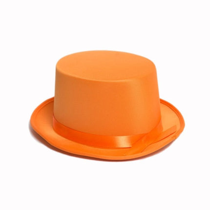 Hoge Hoed Satijn Oranje van Partychimp koop je bij Partywinkel