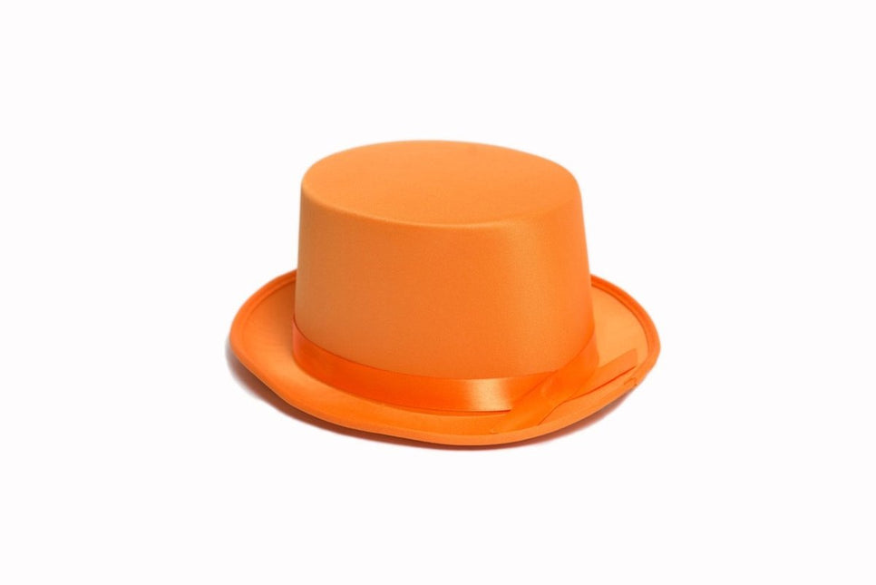 Hoge Hoed Satijn Oranje van Partychimp koop je bij Partywinkel