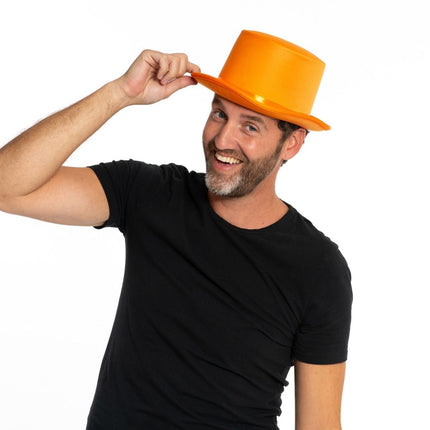Hoge Hoed Satijn Oranje van Partychimp koop je bij Partywinkel