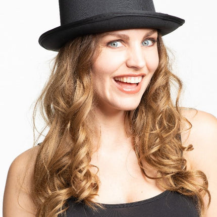Hoge Hoed Satijn Zwart van Partychimp koop je bij Partywinkel