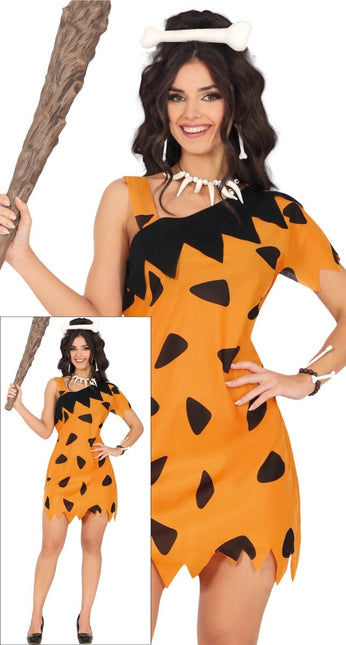Holbewoner Jurk Zwart Oranje Dames van Fiestas Guirca koop je bij Partywinkel