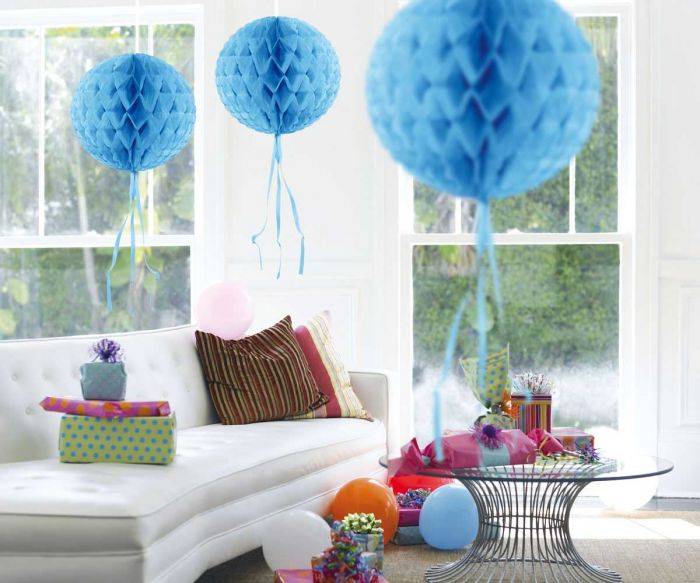 Honeycomb Bal Lichtblauw Franje 30cm van Folat koop je bij Partywinkel
