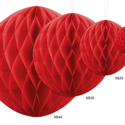 Honeycomb Bal Rood 30cm van Partydeco koop je bij Partywinkel