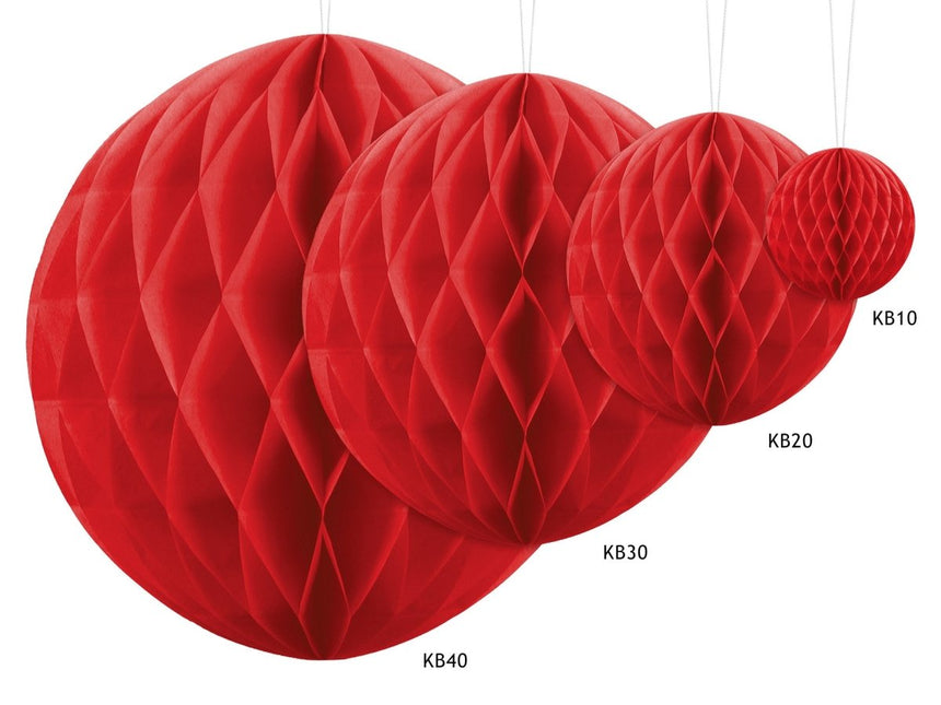 Honeycomb Bal Rood 40cm van Partydeco koop je bij Partywinkel