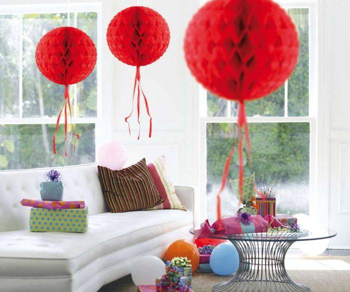 Honeycomb Bal Rood Franje 30cm van Folat koop je bij Partywinkel