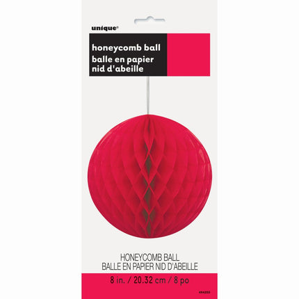 Honeycomb Bol Rood 20cm van Unique koop je bij Partywinkel
