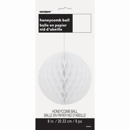 Honeycomb Bol Wit 20cm van Unique koop je bij Partywinkel