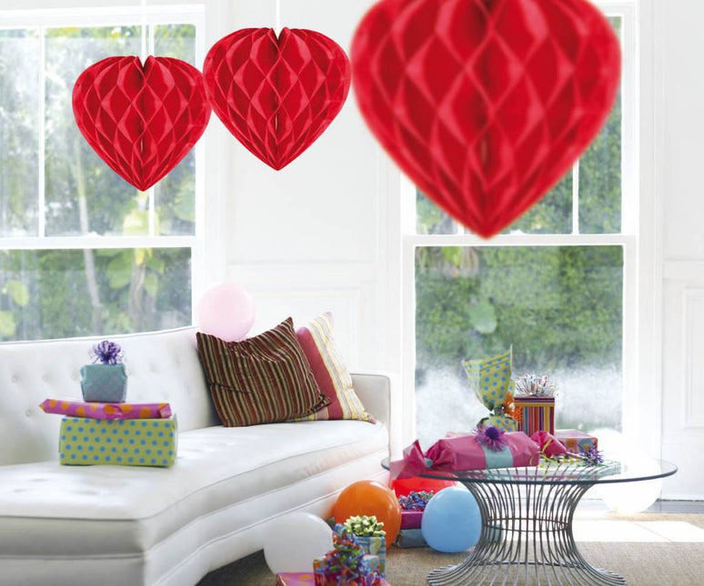 Honeycomb Rood Hart 30cm van Folat koop je bij Partywinkel