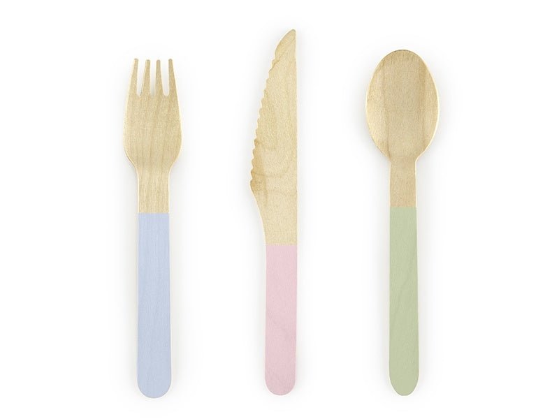Houten Bestek Gekleurd Pastel 16cm 18 delig van Partydeco koop je bij Partywinkel