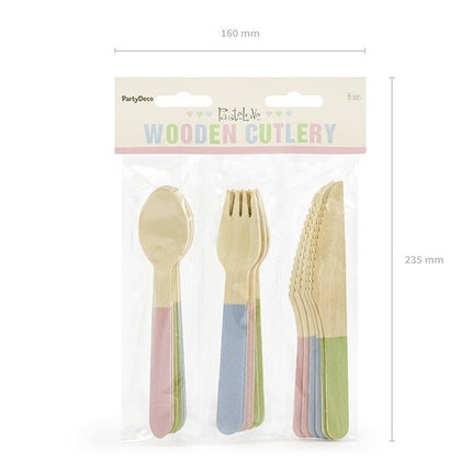 Houten Bestek Gekleurd Pastel 16cm 18 delig van Partydeco koop je bij Partywinkel