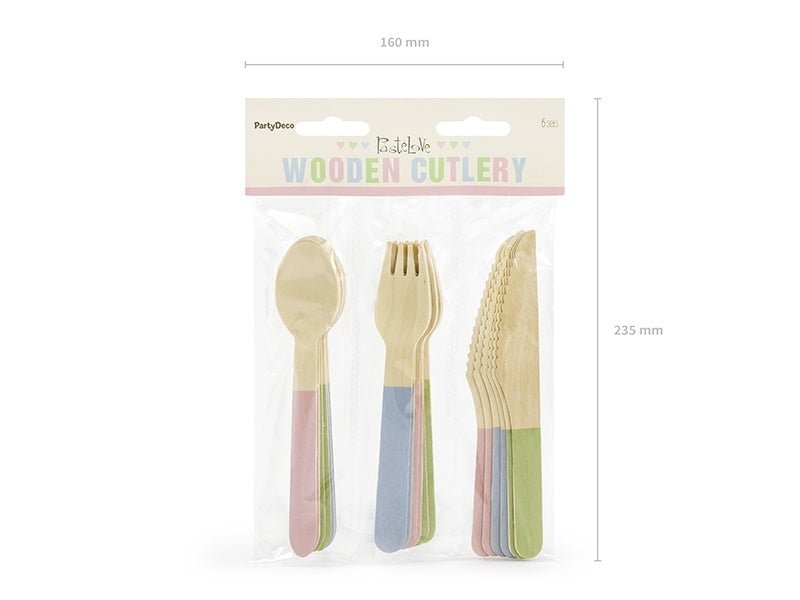 Houten Bestek Gekleurd Pastel 16cm 18 delig van Partydeco koop je bij Partywinkel