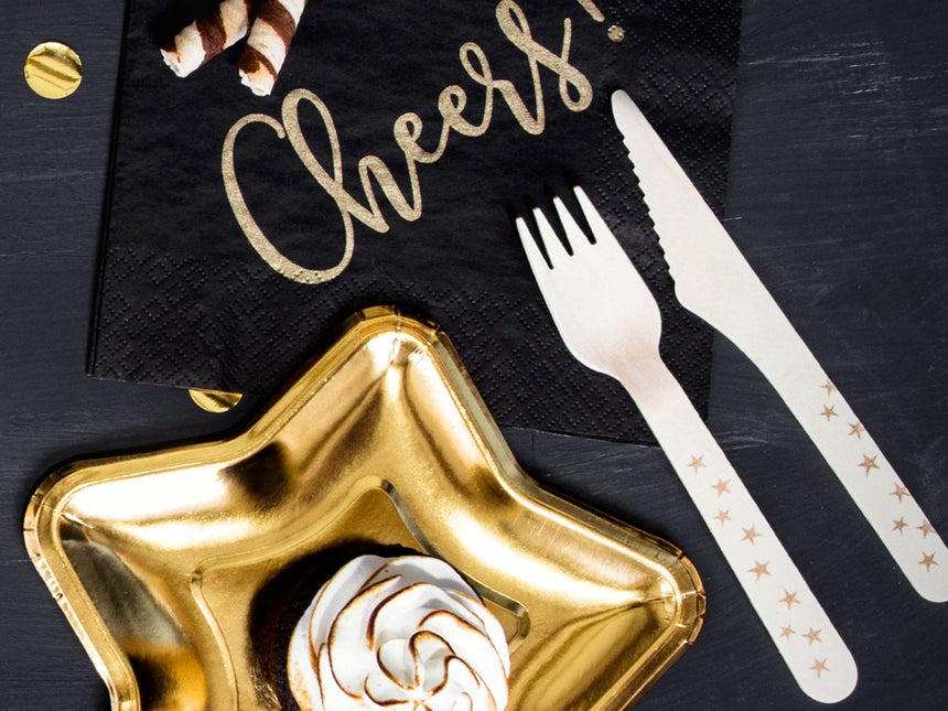 Houten Bestek Goud 16cm 18 delig van Partydeco koop je bij Partywinkel