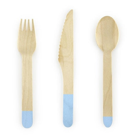 Houten Bestek Lichtblauw 16cm 18 delig van Partydeco koop je bij Partywinkel
