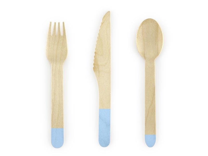 Houten Bestek Lichtblauw 16cm 18 delig van Partydeco koop je bij Partywinkel