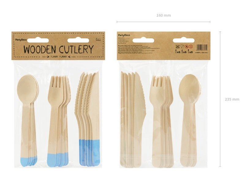 Houten Bestek Lichtblauw 16cm 18 delig van Partydeco koop je bij Partywinkel