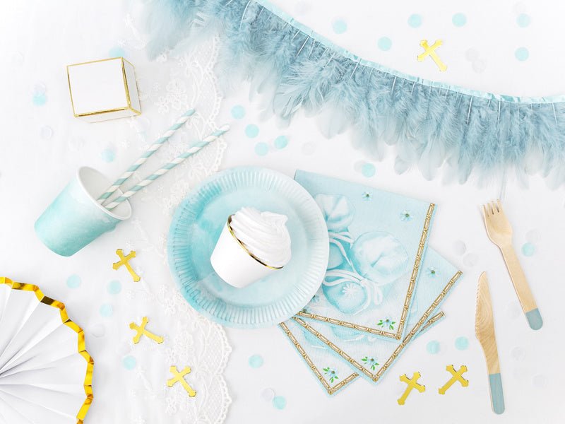 Houten Bestek Lichtblauw 16cm 18 delig van Partydeco koop je bij Partywinkel