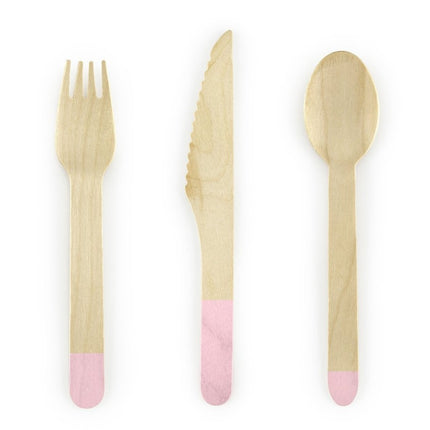 Houten Bestek Lichtroze 16cm 18 delig van Partydeco koop je bij Partywinkel