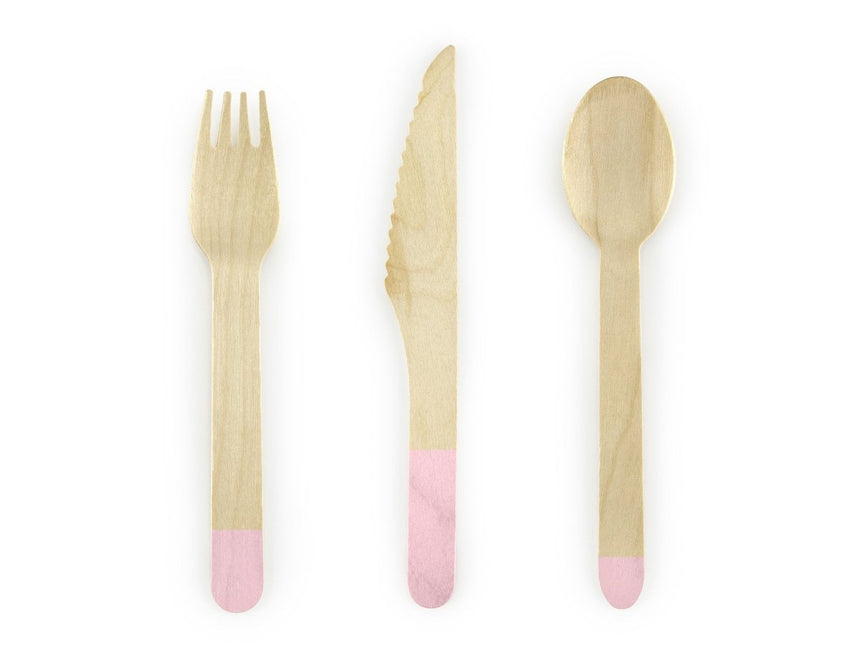 Houten Bestek Lichtroze 16cm 18 delig van Partydeco koop je bij Partywinkel