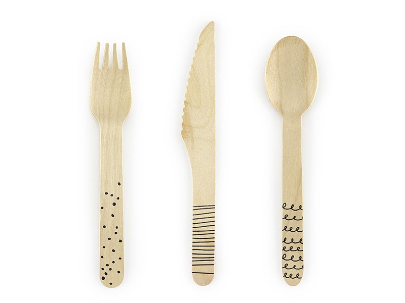 Houten Bestek Zwart 16cm 18 delig van Partydeco koop je bij Partywinkel