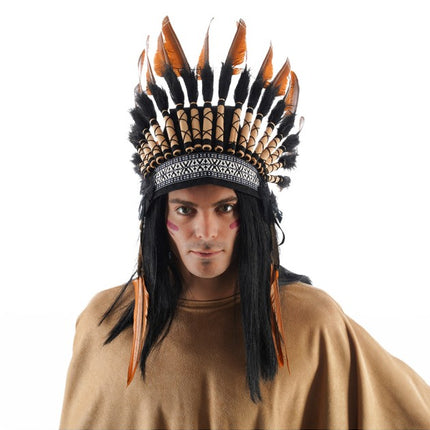 Brown Feather Headdress with Wig