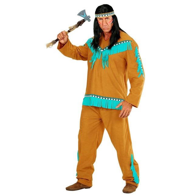 Indianen Kostuum Bruin Lichtblauw Heren van Widmann koop je bij Partywinkel