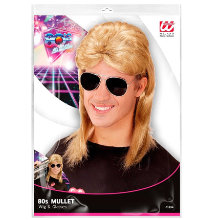 Jaren 80 Pruik Aso Blond Met Bril van Widmann koop je bij Partywinkel