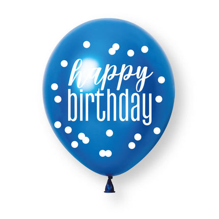 6ct Glitz Blue Happy Birthday Pearl Premium 30cm Latex Balloons
