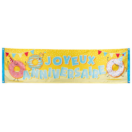 Joyeux Anniversaire Banner Donut 1,8m van Boland koop je bij Partywinkel