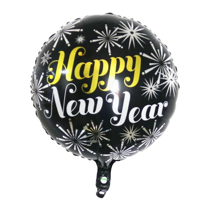 Happy New Year Helium Balloon Black Fireworks Empty 45 cm