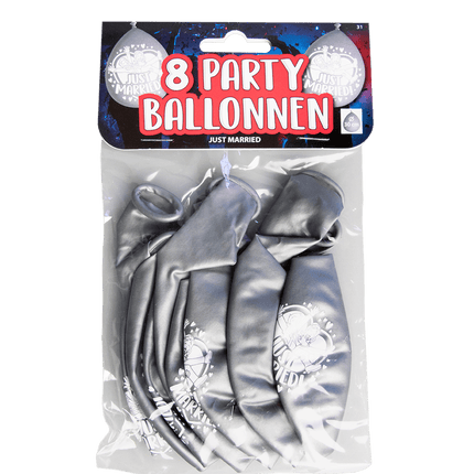 Just Married Ballonnen Zilver 30cm 8st van Paper Dreams koop je bij Partywinkel