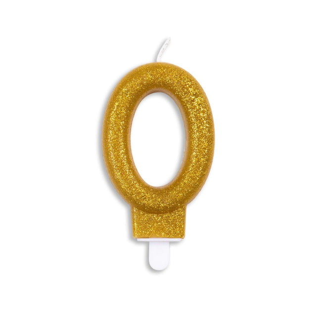Kaars 0 Jaar Goud Glitter 7cm van WeFiesta koop je bij Partywinkel