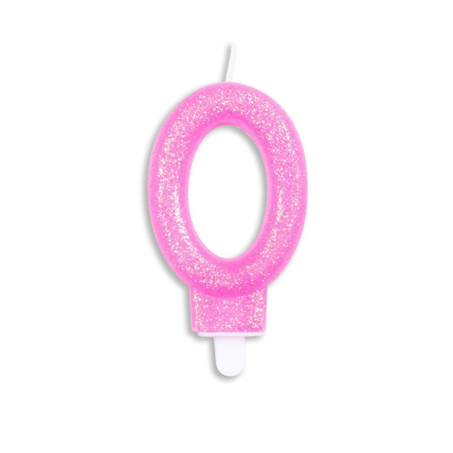 Kaars 0 Jaar Roze Glitter 7cm van WeFiesta koop je bij Partywinkel