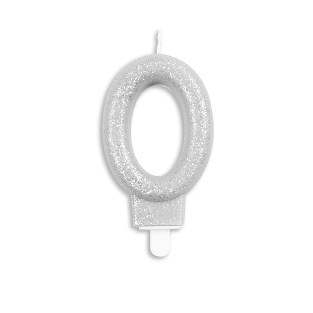 Kaars 0 Jaar Zilver Glitter 7cm van WeFiesta koop je bij Partywinkel
