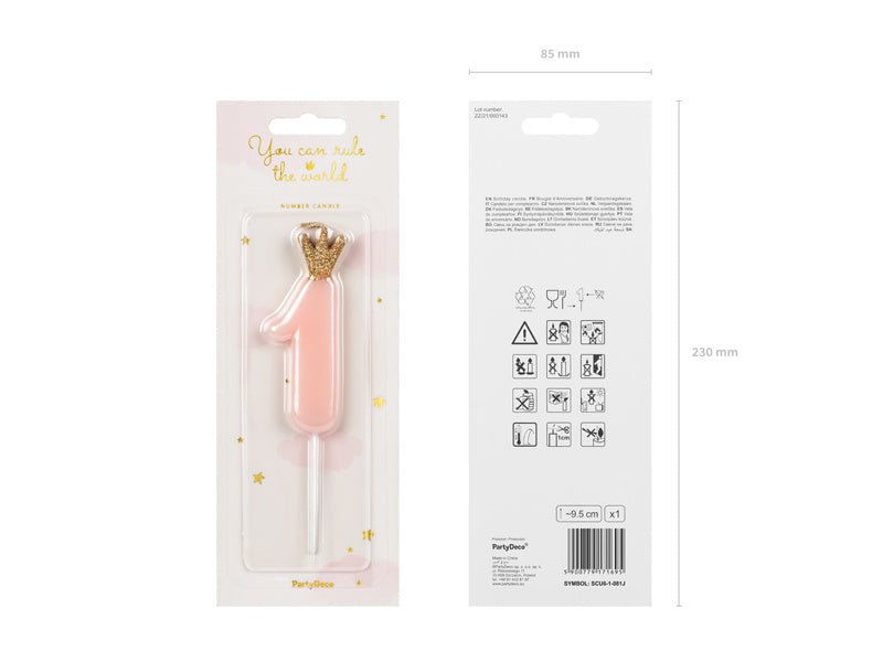 Kaars 1 Jaar Lichtroze 9,5cm van Partydeco koop je bij Partywinkel