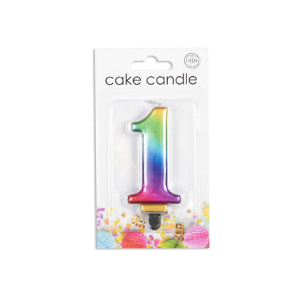 Kaars 1 Jaar Regenboog 7cm van WeFiesta koop je bij Partywinkel