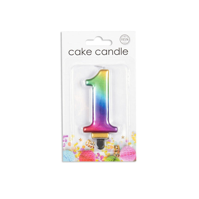 Kaars 1 Jaar Regenboog 7cm van WeFiesta koop je bij Partywinkel