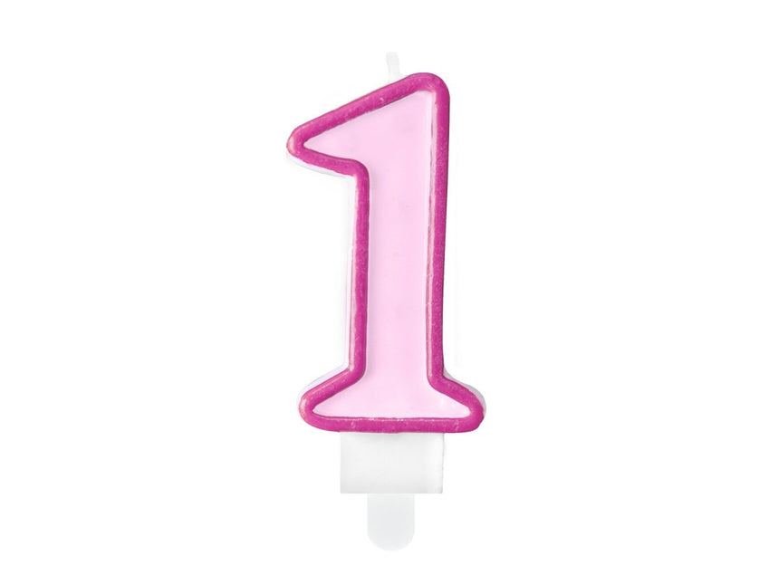 Kaars 1 Jaar Roze 7cm van Partydeco koop je bij Partywinkel