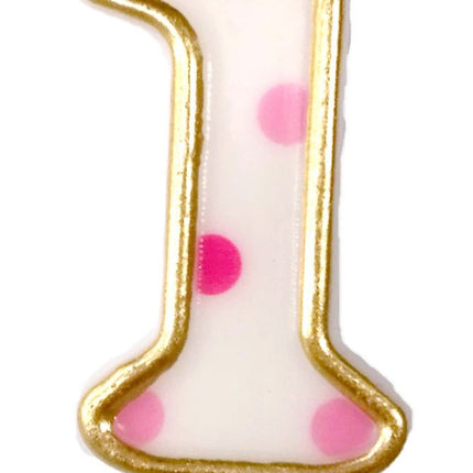 Kaars 1 Jaar Roze Stippen 8,5cm van Haza Witbaard koop je bij Partywinkel