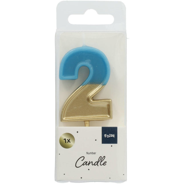 Kaars 2 Jaar Retro Blauw 5cm van Folat koop je bij Partywinkel
