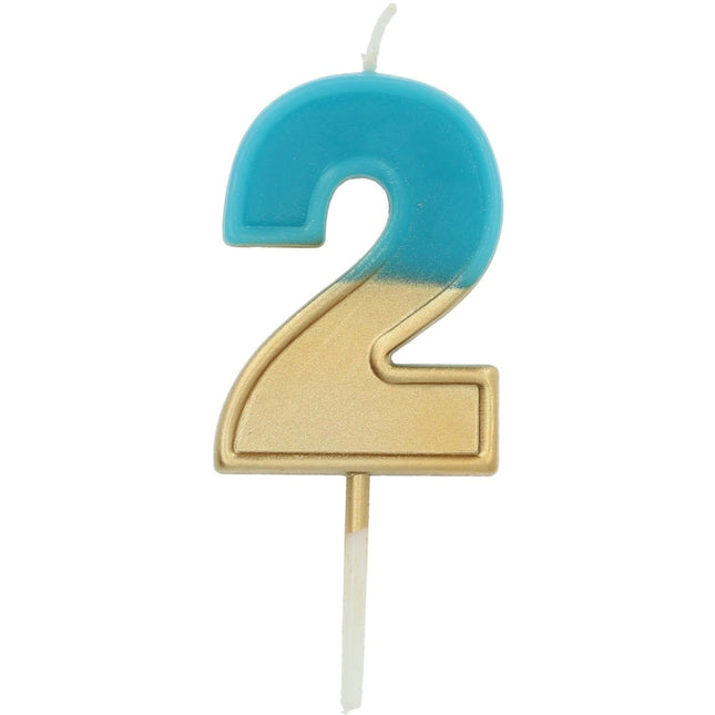 Kaars 2 Jaar Retro Blauw 5cm van Folat koop je bij Partywinkel
