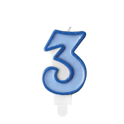Kaars 3 Jaar Blauw 7cm van Partydeco koop je bij Partywinkel