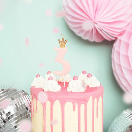 Kaars 3 Jaar Lichtroze 9,5cm van Partydeco koop je bij Partywinkel