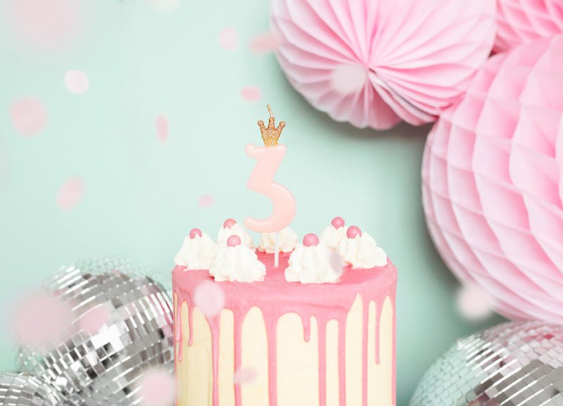 Kaars 3 Jaar Lichtroze 9,5cm van Partydeco koop je bij Partywinkel