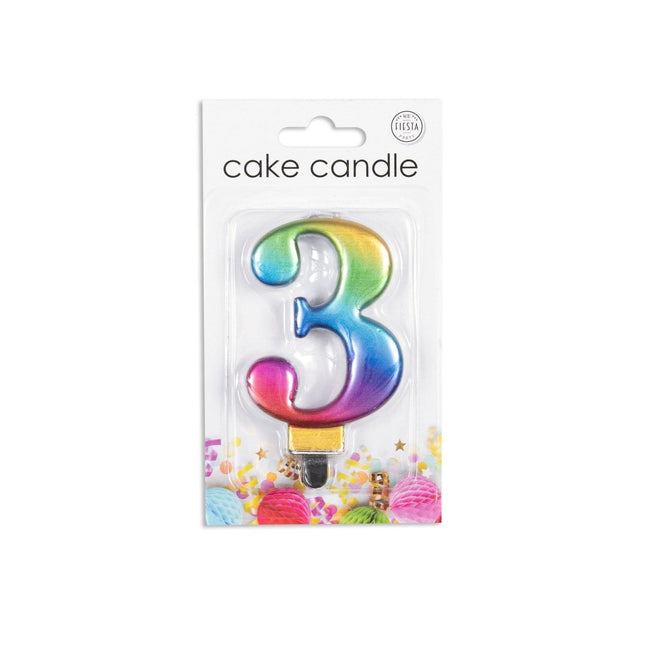 Kaars 3 Jaar Regenboog 7cm van WeFiesta koop je bij Partywinkel
