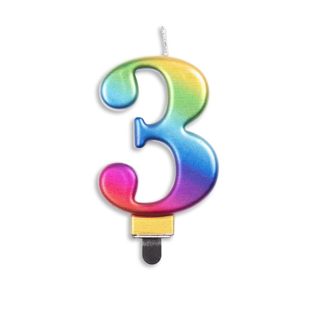 Kaars 3 Jaar Regenboog 7cm van WeFiesta koop je bij Partywinkel