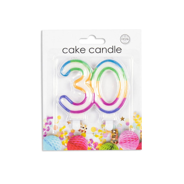 Kaars 30 Jaar Gekleurd 7cm van WeFiesta koop je bij Partywinkel