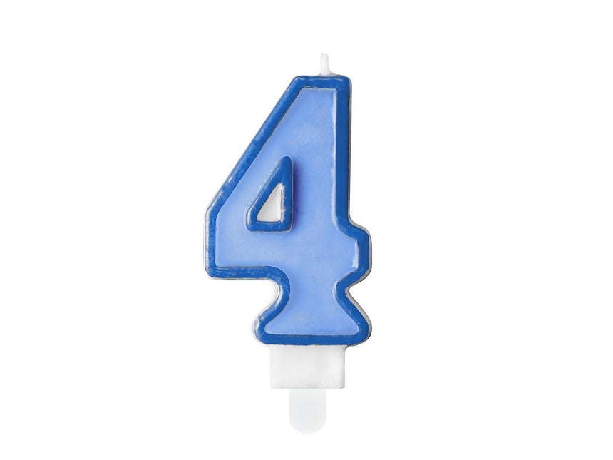 Kaars 4 Jaar Blauw 7cm van Partydeco koop je bij Partywinkel